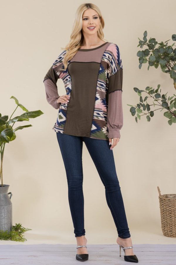 Celeste Full Size Exposed Seam Printed Color Block T-Shirt For Sale