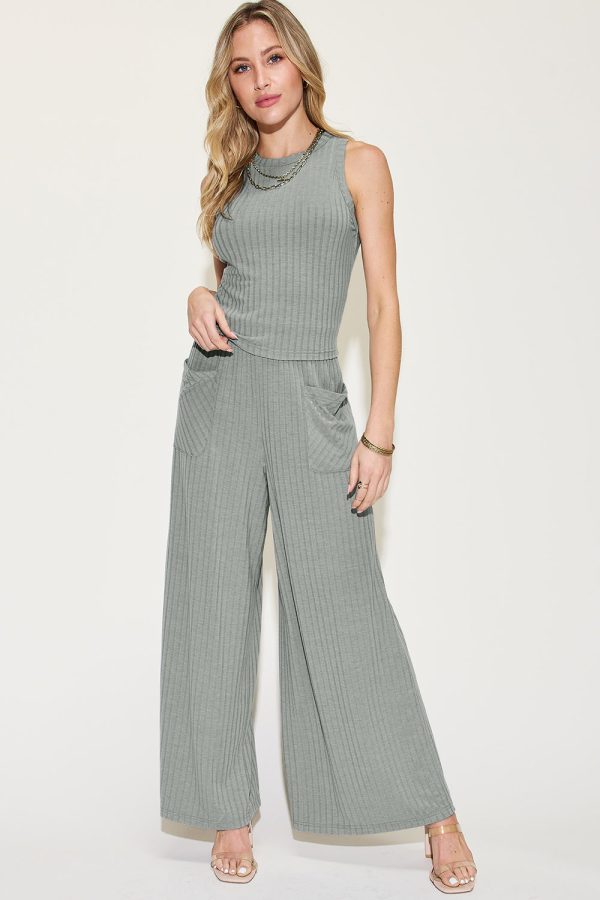 Basic Bae Full Size Ribbed Tank and Wide Leg Pants Set Online now