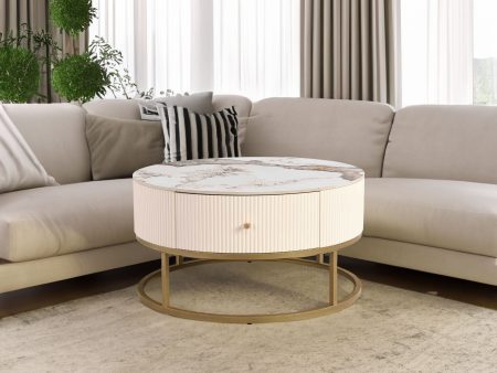 31.5 Inch Modern Round Coffee Table with Drawers, Marble Table with Storage, Coffee Table for Living Room Online