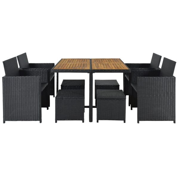 TOPMAX Patio All-Weather PE Wicker Dining Table Set with Wood Tabletop for 8, Black Rattan+Beige Cushion (9-Piece) Discount