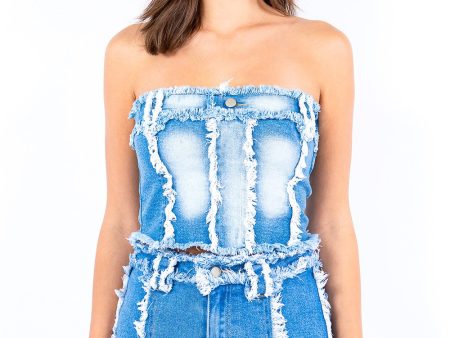 American Bazi Frayed Edge Denim Corset Top Cheap