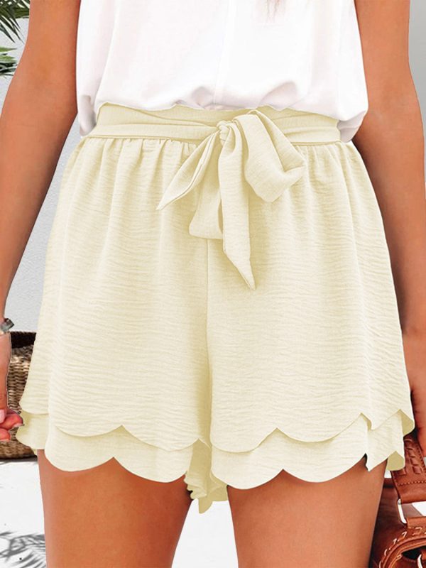 Tied Layered Scalloped Hem Shorts For Sale