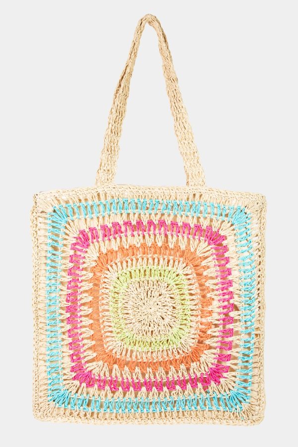 Fame Rainbow Crochet Knit Tote Bag Cheap