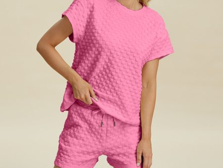 Double Take Full Size Texture T-Shirt and Shorts Set on Sale