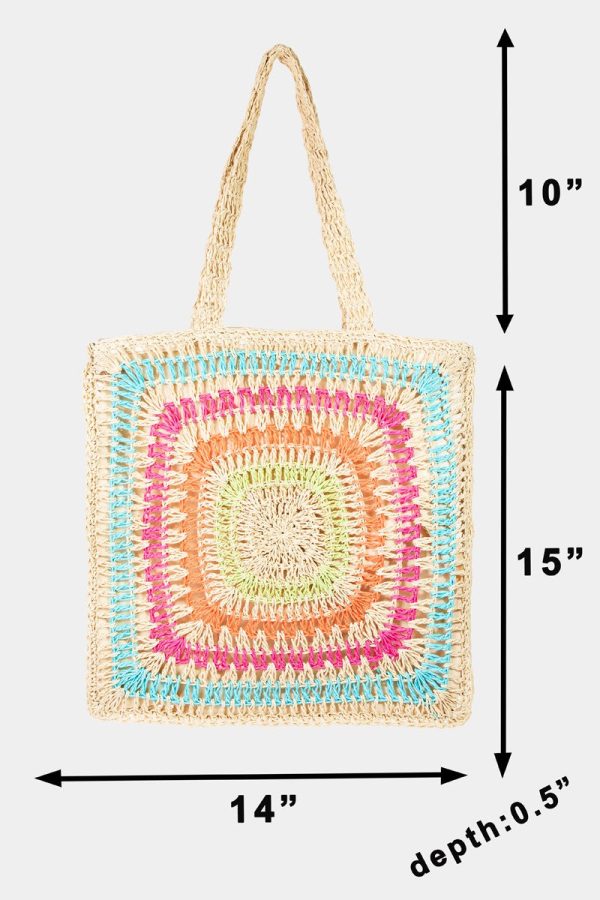 Fame Rainbow Crochet Knit Tote Bag Cheap