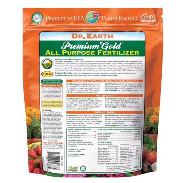 Dr. Earth Premium Gold Organic Flowers Fruits Vegetables All Purpose Fertilizer 4 lb For Cheap